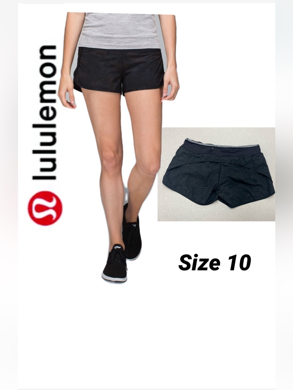 Lululemon Run: Speed Short in Black Peacock Lace. Size 10. 4” RARE NWOT